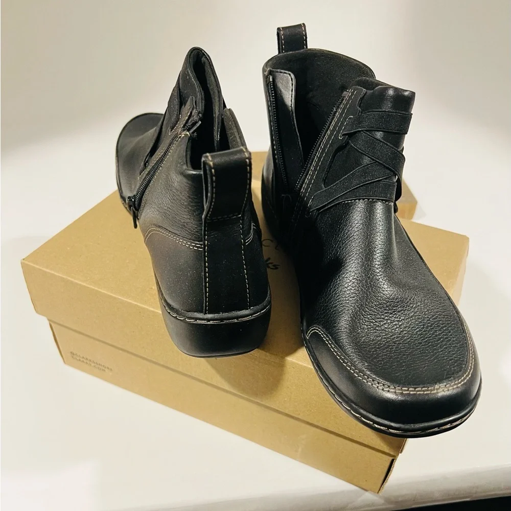 Clarks Women’s Black Leather Strap Boots